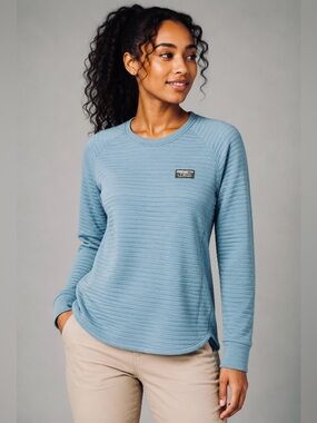 LL Bean Womens Ribbed Pullover Top Blue Long Sleeve Size Large